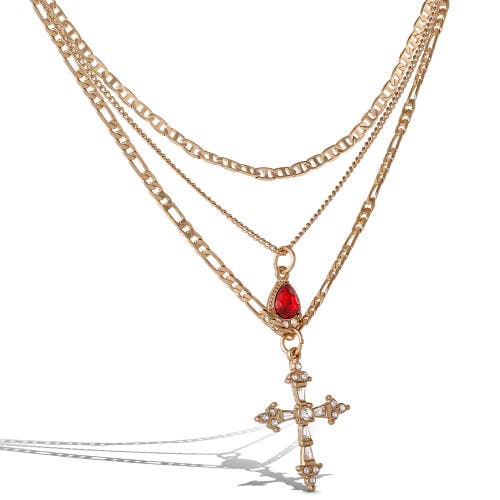Jessica Simpson Layered Cross & Gem Necklace In Gold