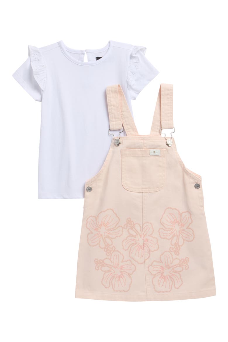 Kids' Eyelet Ruffle T-Shirt & Jumper Dress Set, Main, color, PINK SAND