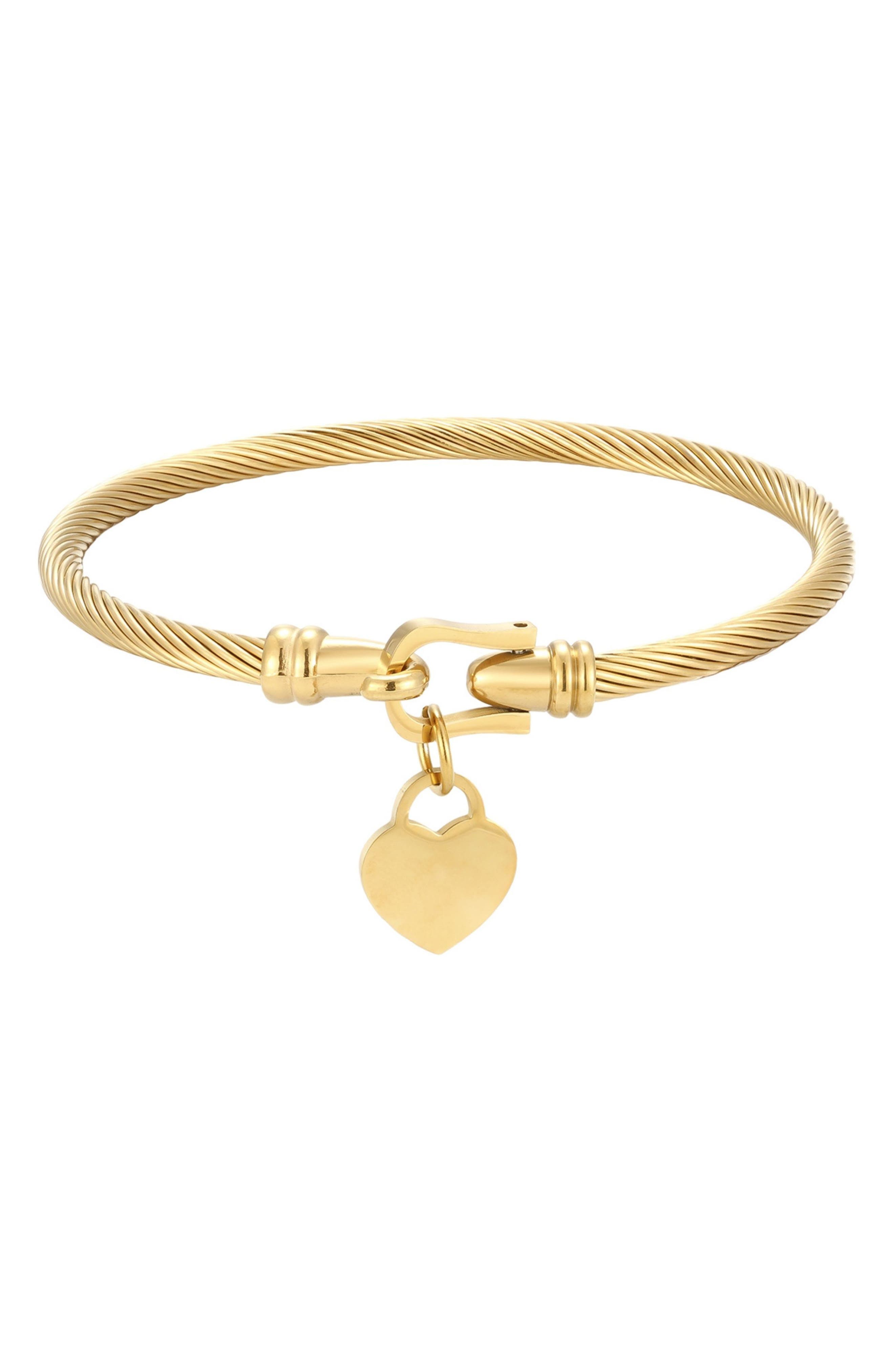 Heart Charm Cable Twist Bracelet