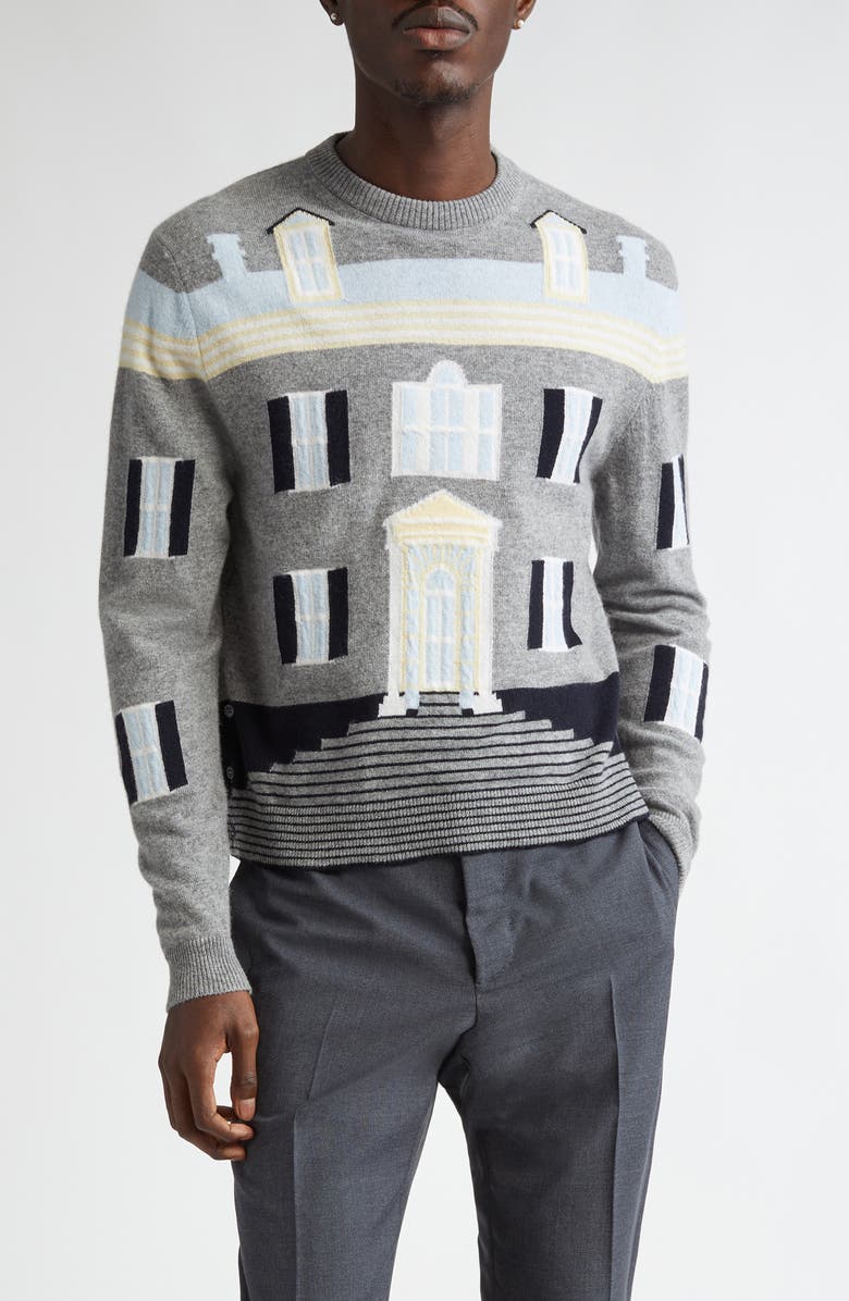 Thom Browne House Intarsia Virgin Wool Sweater, Main, color,