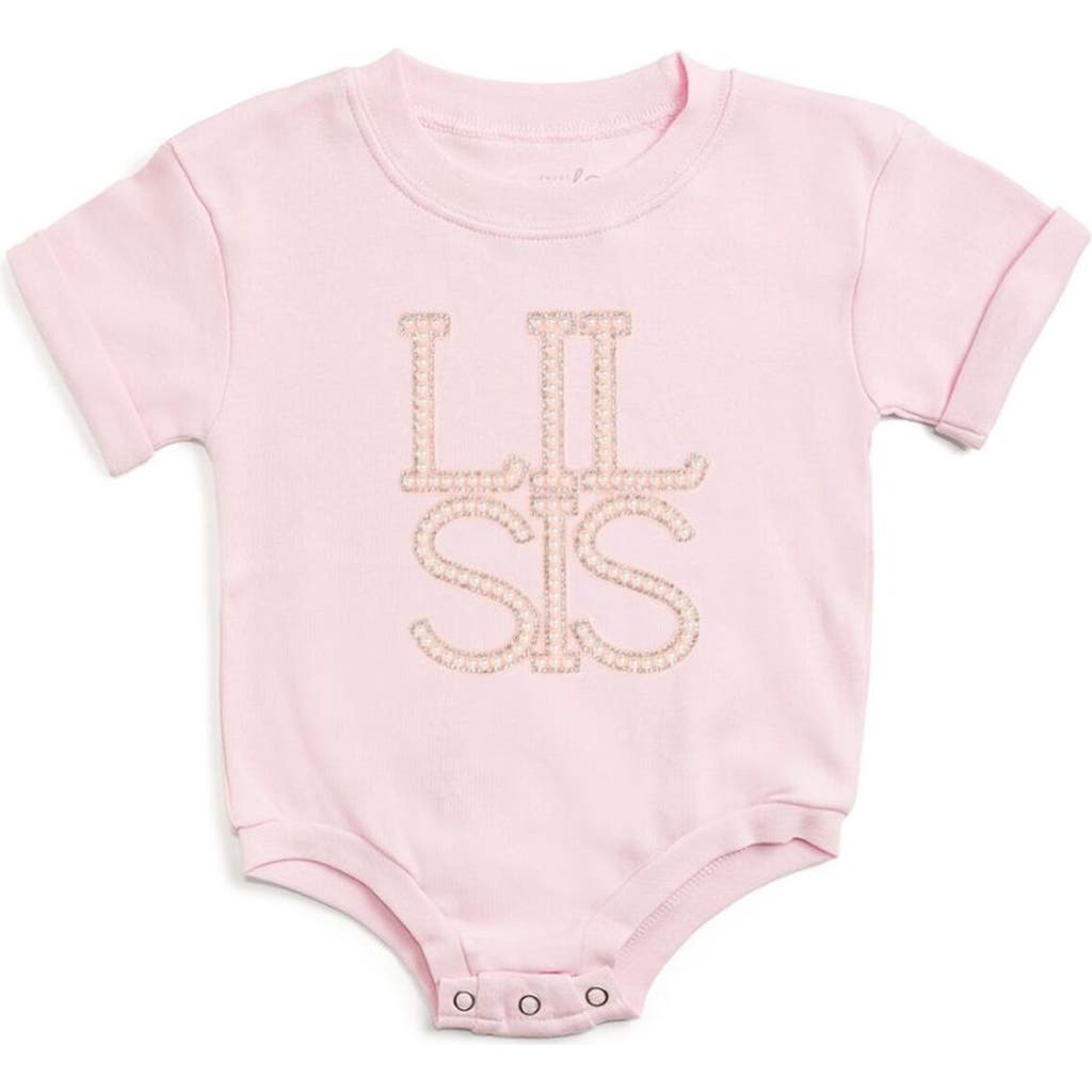 Sweet Wink Lil Sis Pearl Patch Short Sleeve Romper In Pink