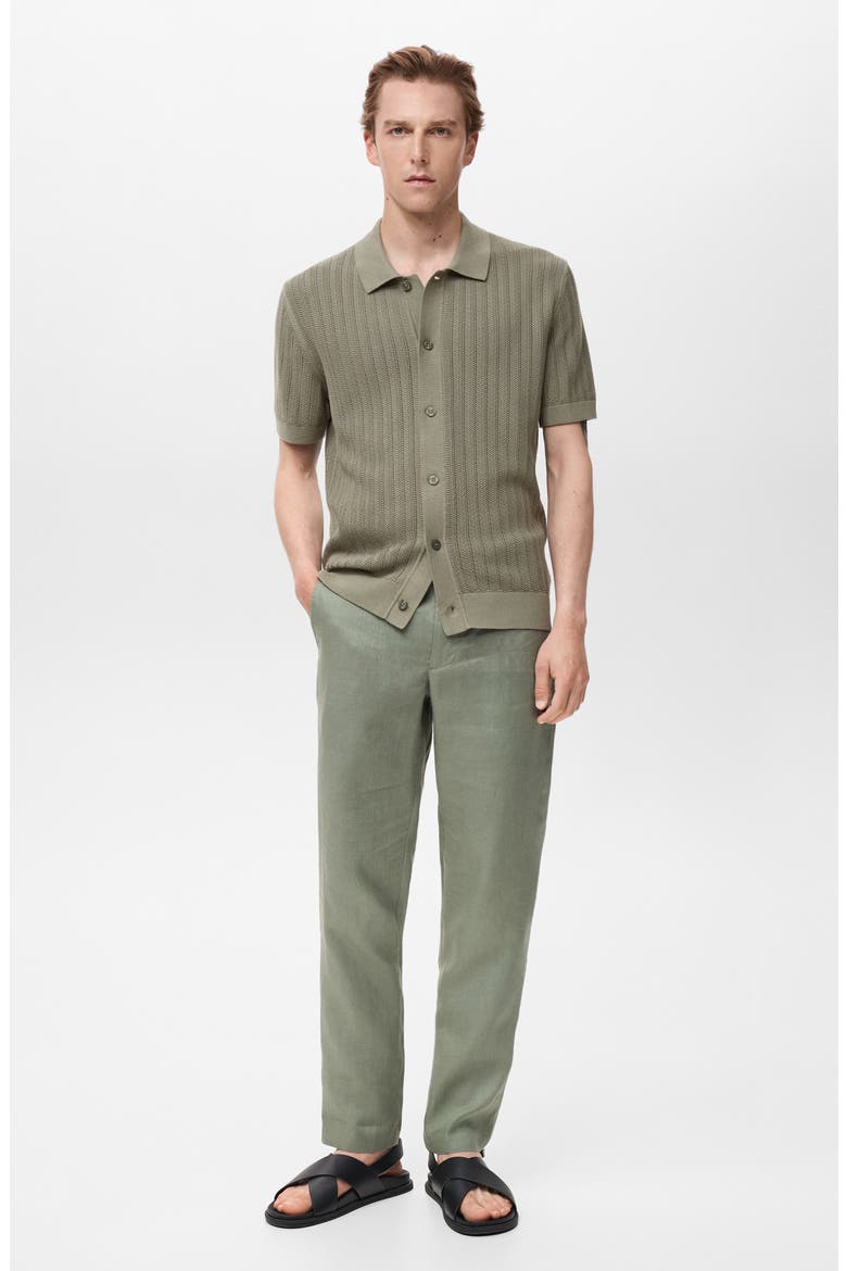 Textured Short Sleeve Knit Button-Up Shirt, Alternate, color, KHAKI GREEN