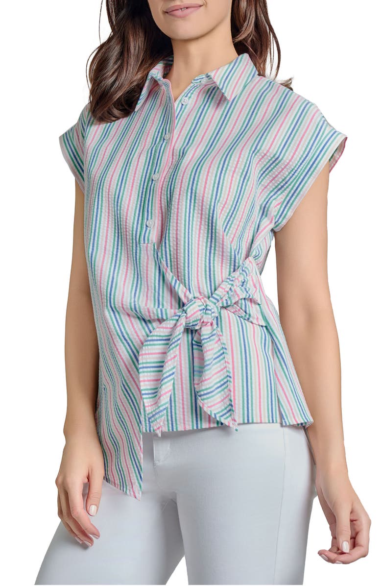 Jones New York Stripe Seersucker Faux Wrap Top, Alternate, color, 