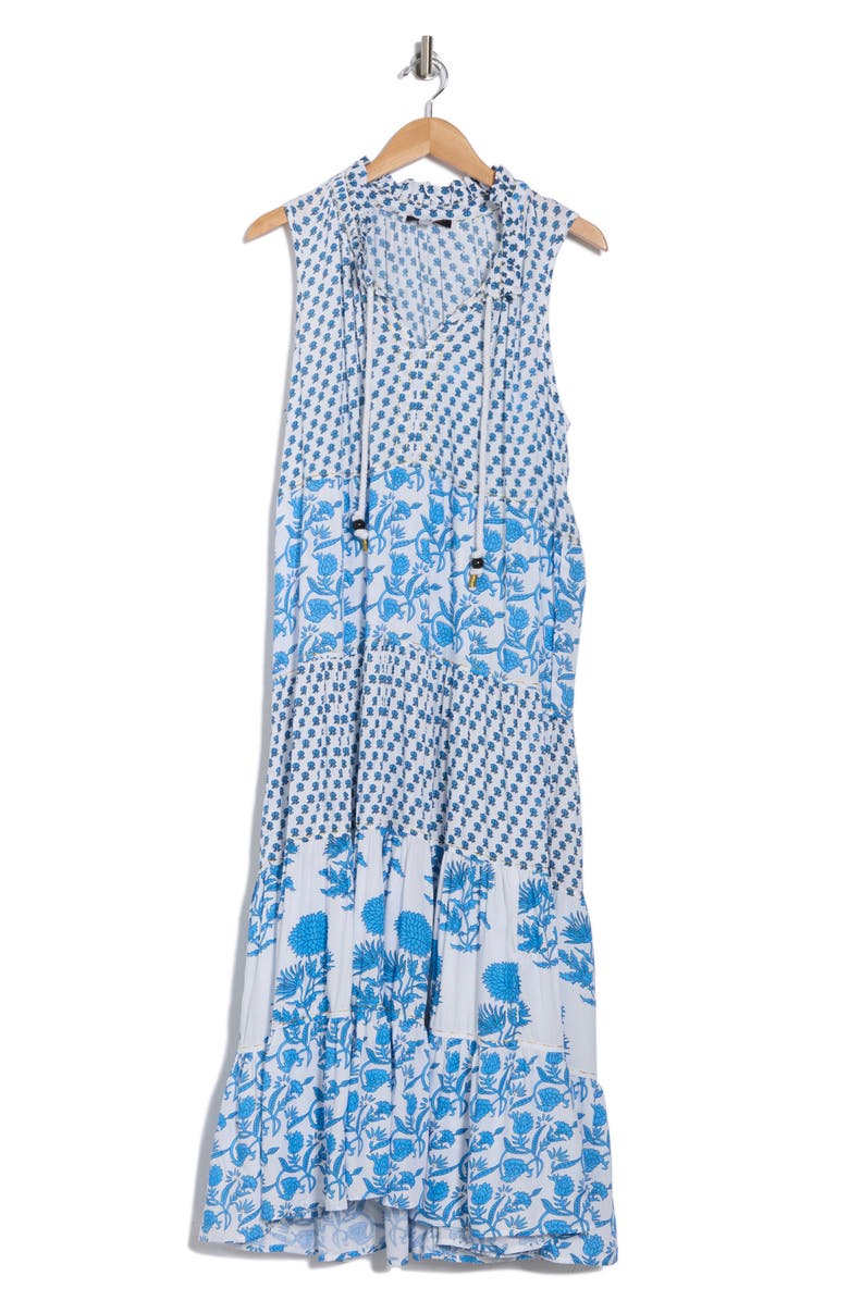 T Tahari Sleeveless Tiered Maxi Dress, Alternate, color, Blue Jewel Combo