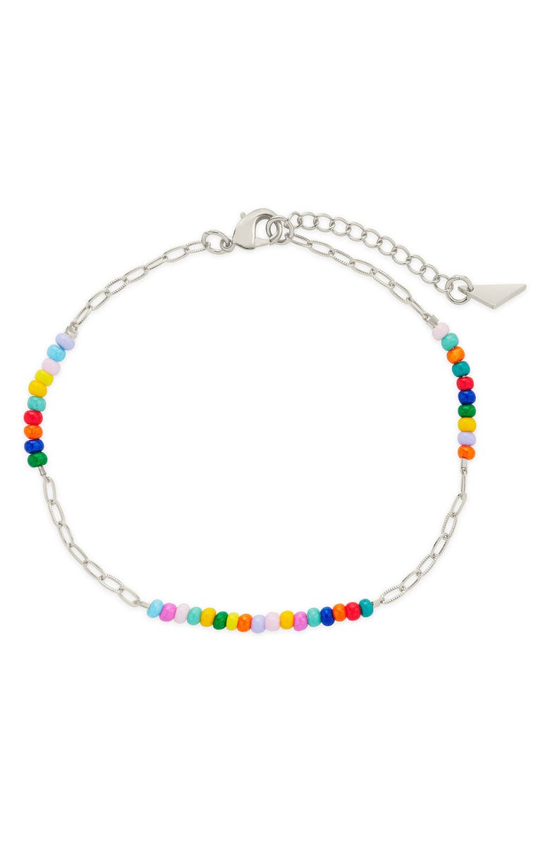 Sterling Forever Iridiana Rainbow Beaded Bracelet, Main, color, Silver