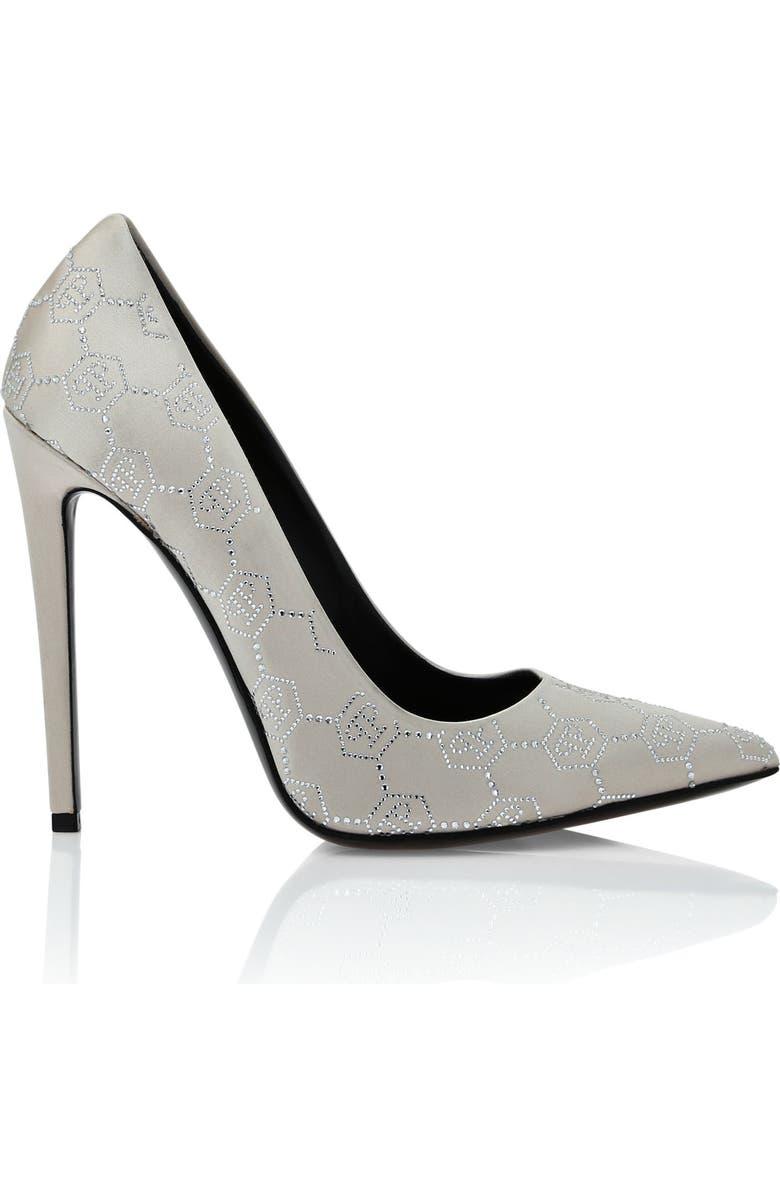 PHILIPP PLEIN Satin Decollete Hi-Heels Monogram Strass Women, Alternate, color, Beige