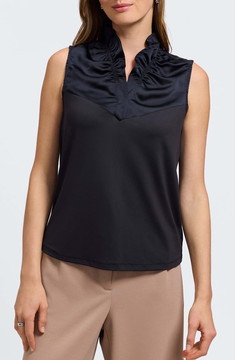 Foxcroft Tammy Glow Sleeveless Satin Top, Main, color, Black