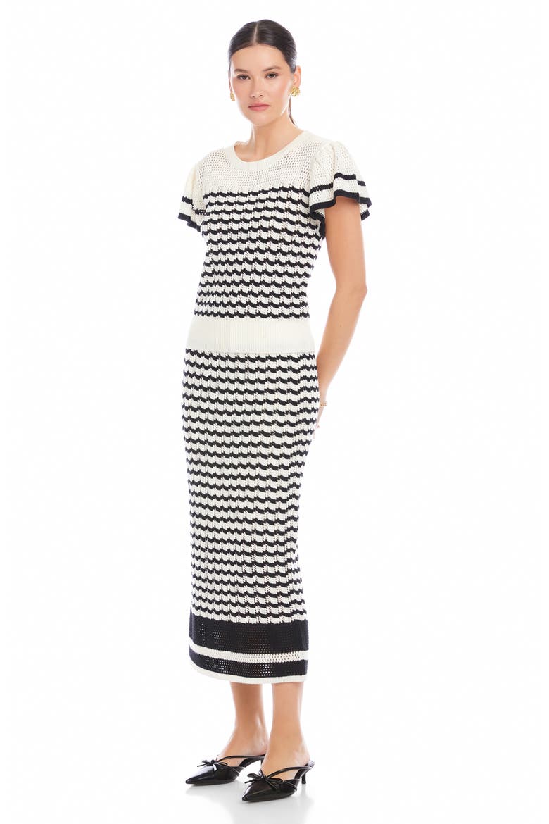 Uma Stripe Pointelle Cotton Blend Sweater, Alternate, color, BLACK/ CREAM