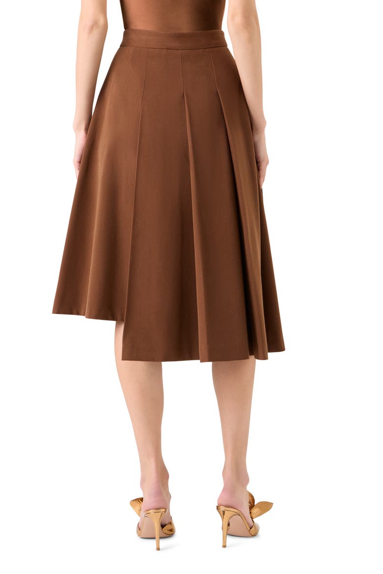 Pleated Asymmetrical Cotton & Wool Gabardine A-Line Midi Skirt, Alternate, color, VICUNA