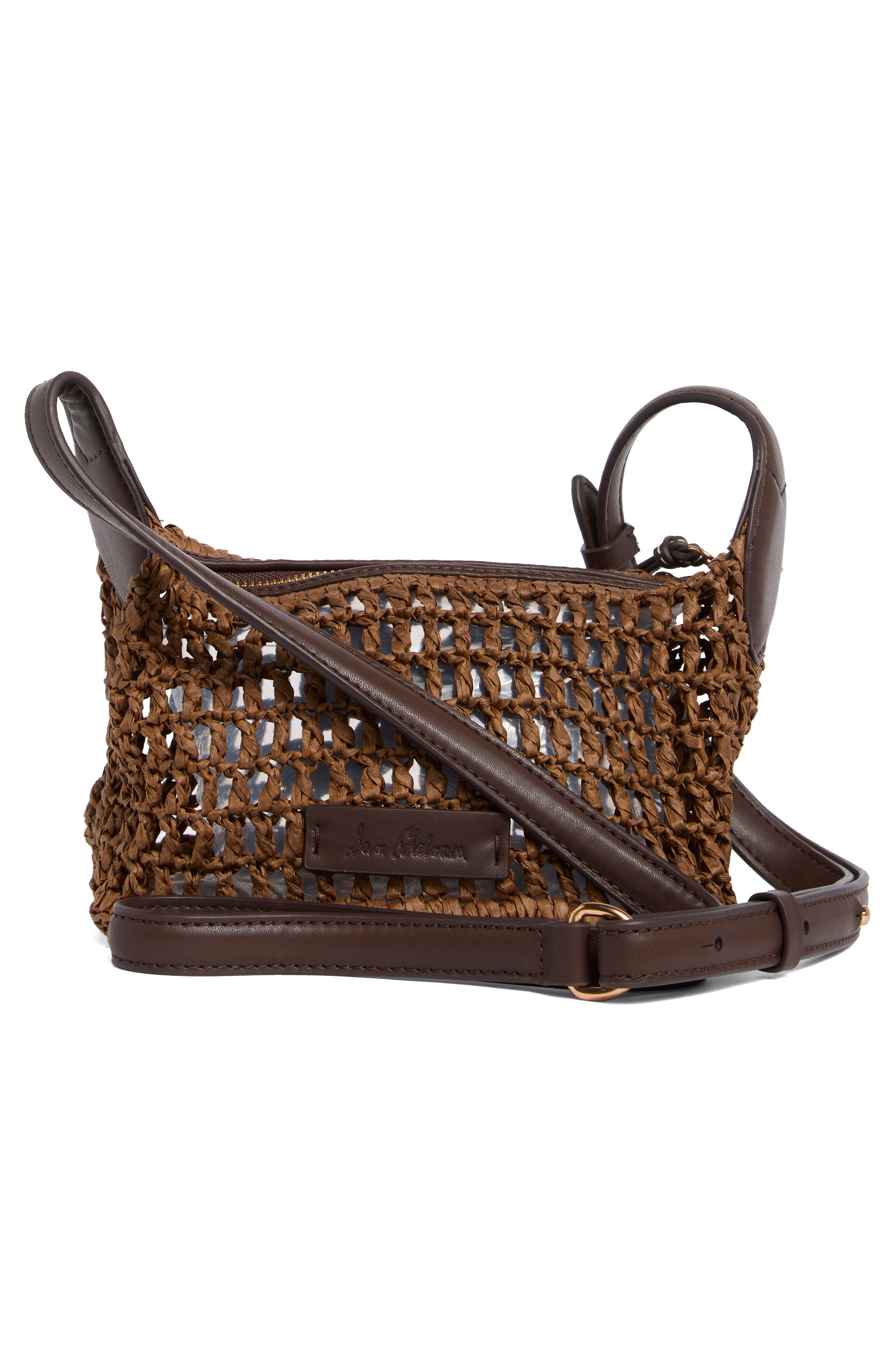 Sam Edelman Lizzie Raffia Crossbody Bag, Alternate, color, Dark Brown