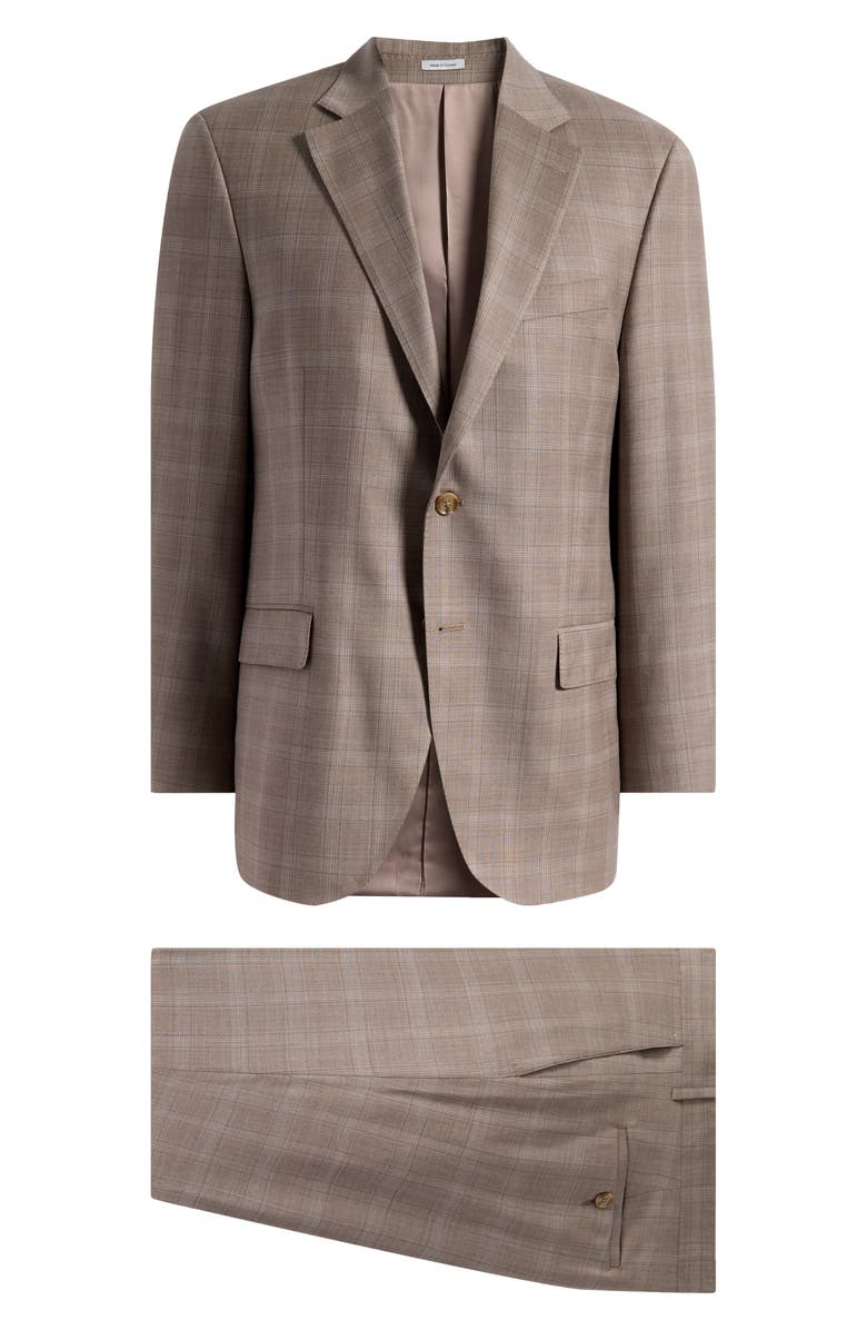 Peter Millar Flynn Classic Fit Brown Plaid Wool Suit, Main, color, Tan