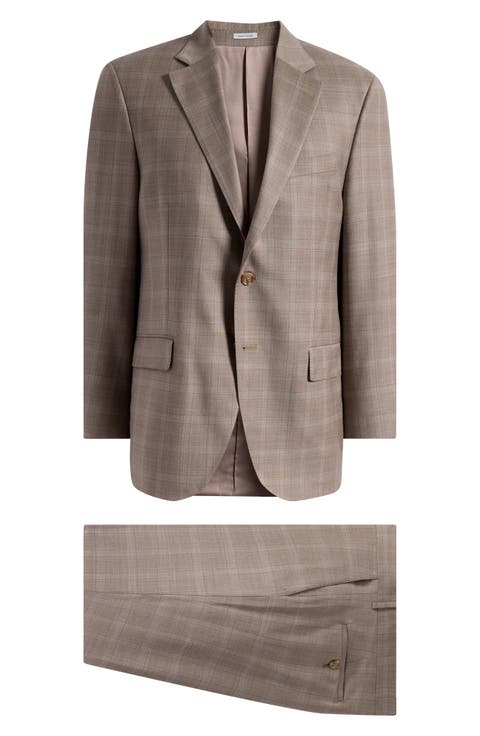 Flynn Classic Fit Brown Plaid Wool Suit (Regular & Big)