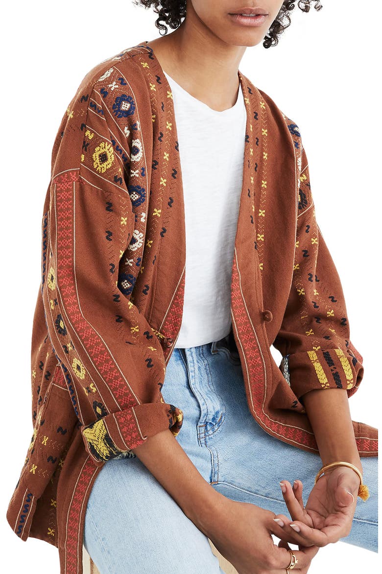 Kimono Shirttail Jacket, Main, color, KILIM WARM NUTMEG