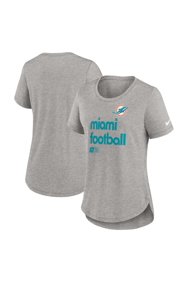 Women's Nike Heather Gray Miami Dolphins Team Shout-Out Tri-Blend T-Shirt, Main, color, Heather Gray