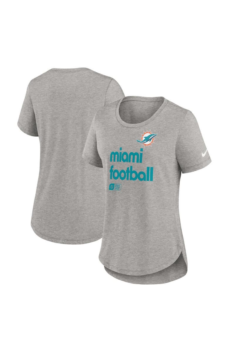 Nike Women's Nike Heather Gray Miami Dolphins Team Shout-Out Tri-Blend T-Shirt, Main, color, Heather Gray