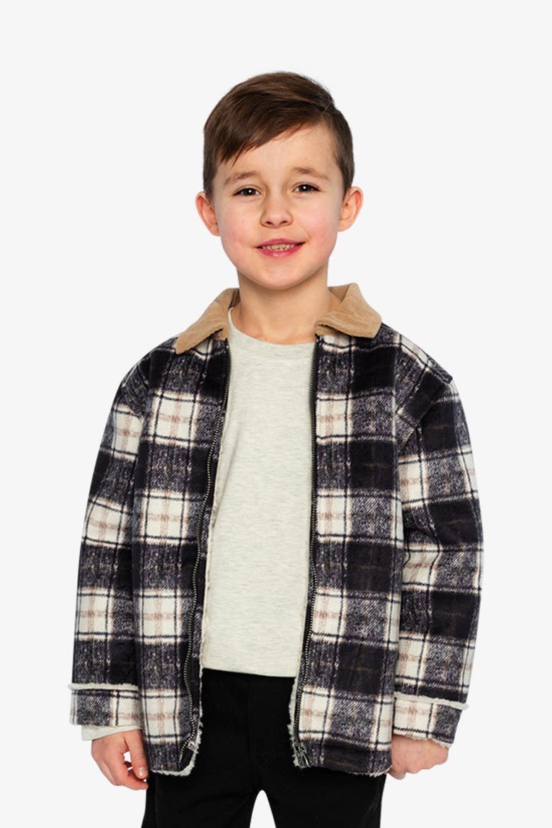 Brushed Plaid Zip Front Ribbed Collar Jacket, Alternate, color, Blue and Beige Checks