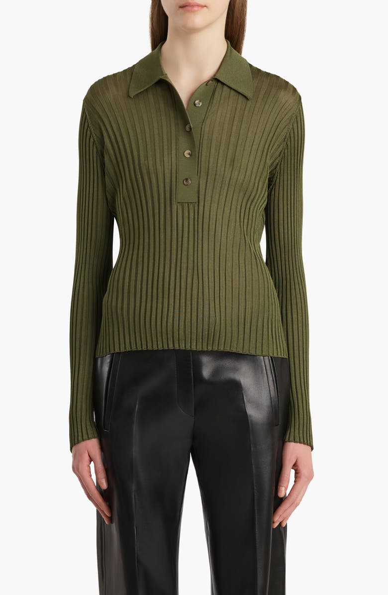 Khaite Vin Rib Polo Sweater, Main, color, Olive