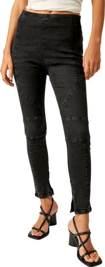 Free People Black Faux Leather High Rise Long & Lean Moto Skinny Size 27 factory