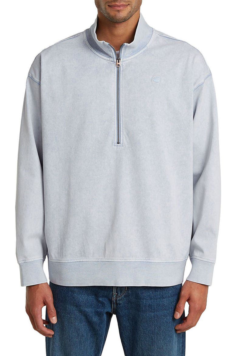 Washed HB Relaxed Half Zip Pullover, Main, color, LIGHT WAVE GD SNOW BLEACH