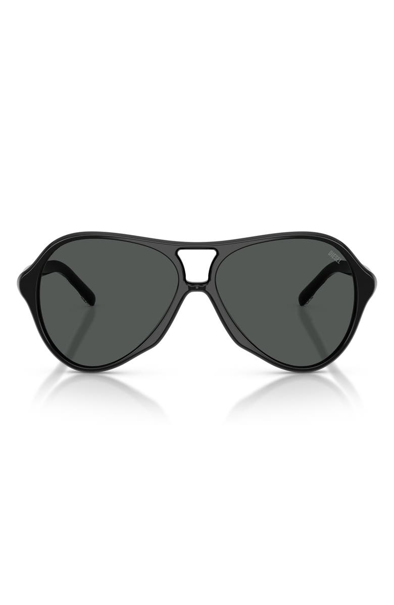 DIESEL<sup>®</sup> 57mm Pilot Sunglasses, Main, color, Solid Black / Solid Black
