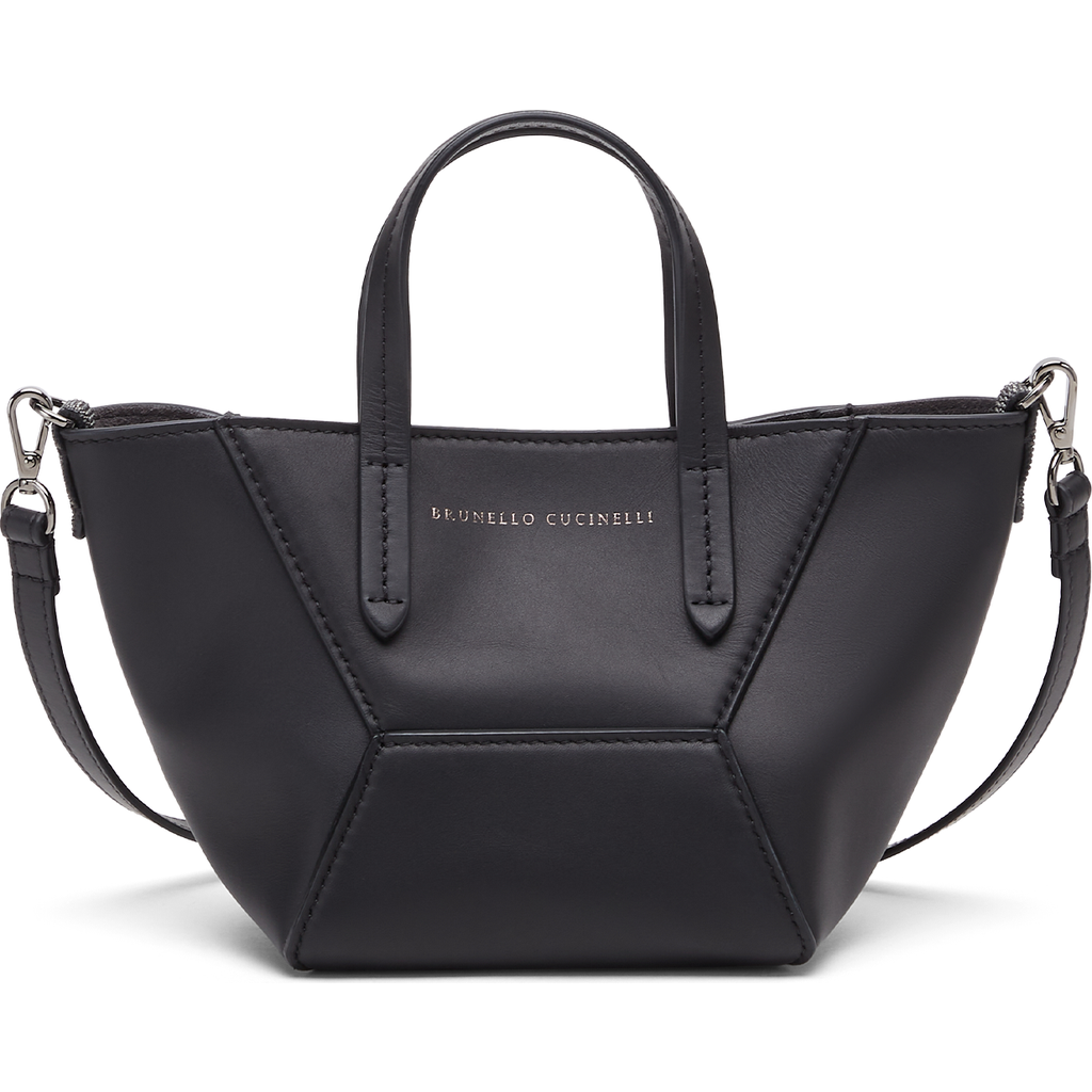 Shop Brunello Cucinelli Calfskin Mini Bc Duo Bag In Black