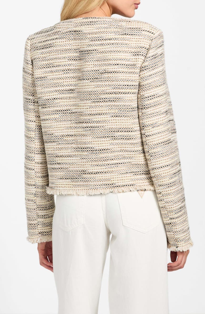 GUESS Sutton Fringe Detail Tweed Jacket, Alternate, color, Beige