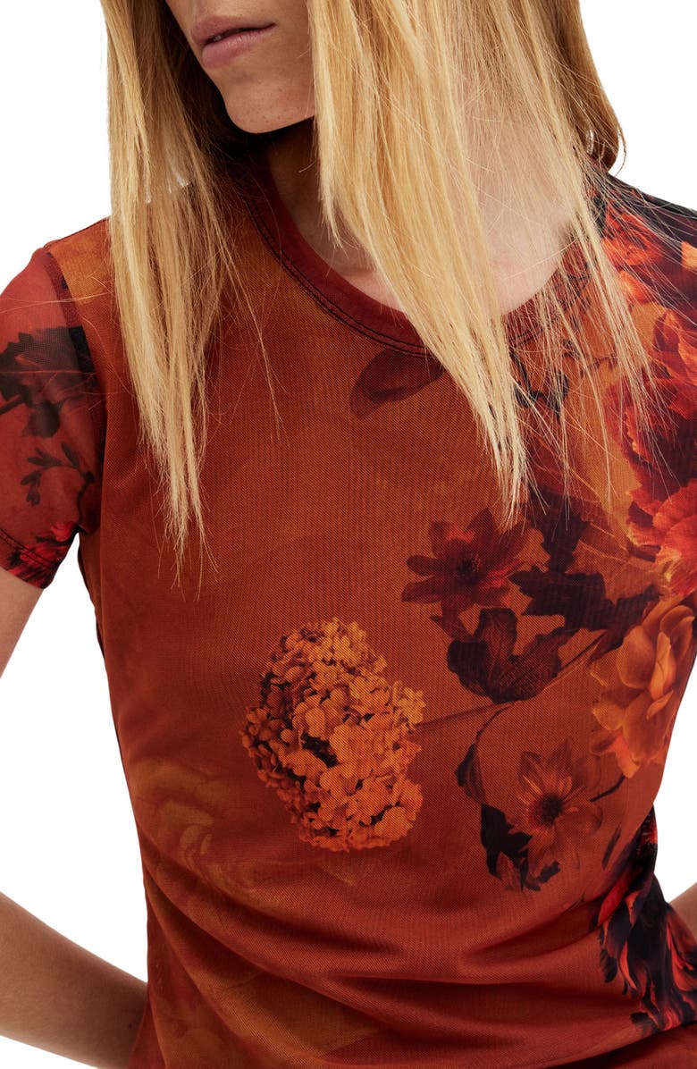 AllSaints Ellie Floral Print Mesh T-Shirt, Alternate, color, 