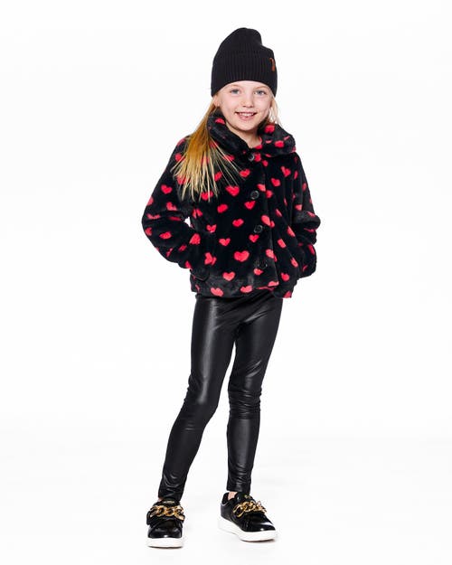Deux Par Deux Faux Fur Short Coat With Hearts In Black