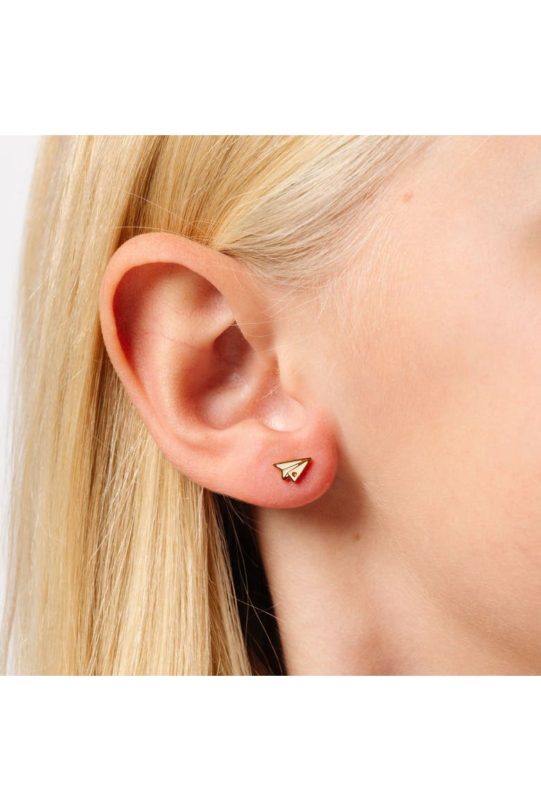 Paper Airplane Stud Earrings, Alternate, color, White