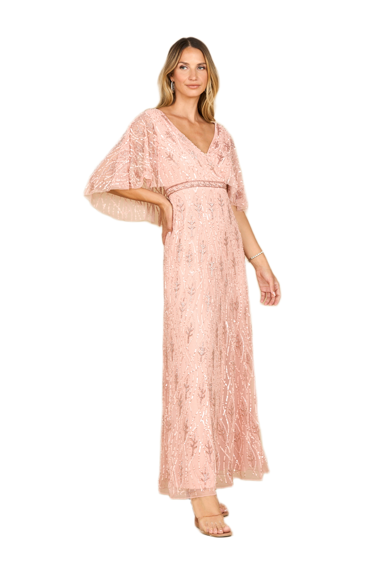 Beaded Gown with Half Cape, Main, color, Light Pink