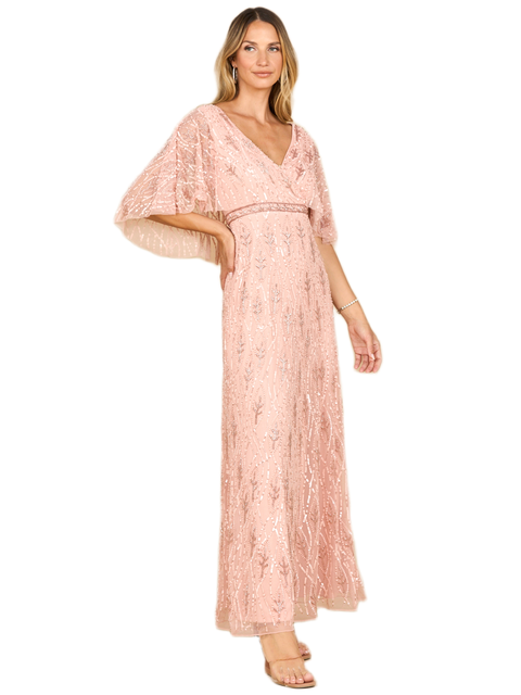 Beaded Gown with Half Cape