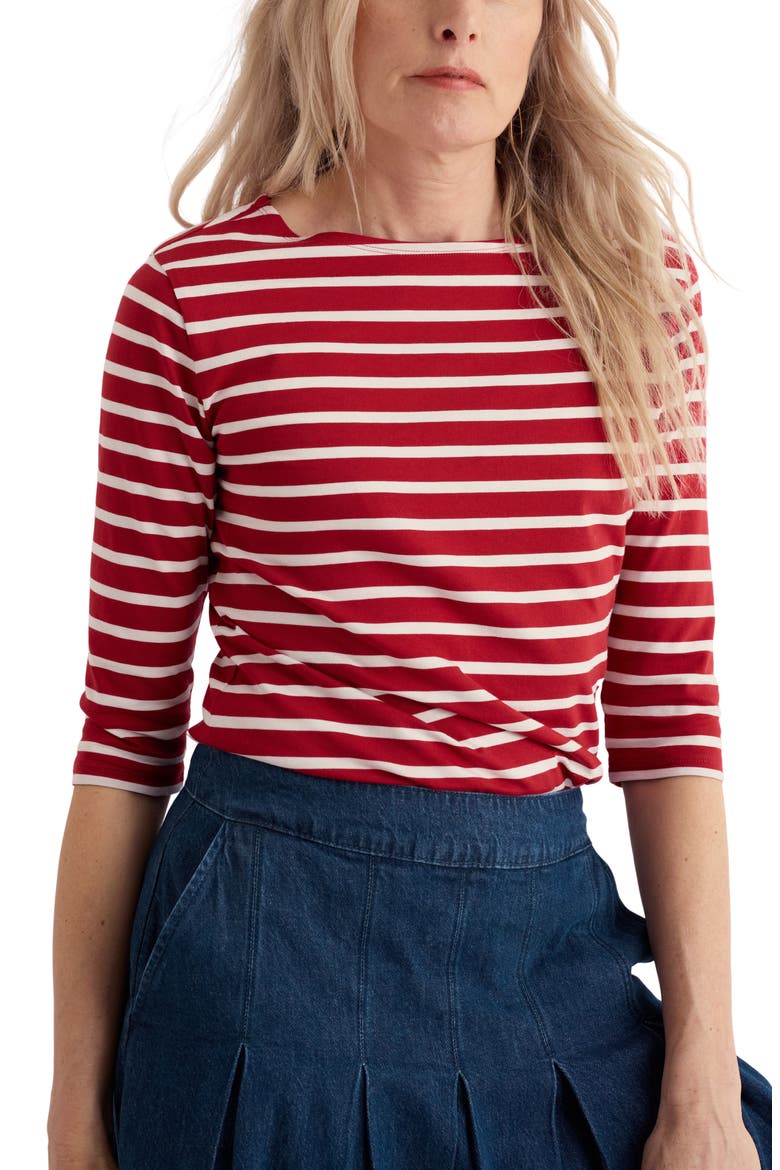 Sailor Organic Cotton Breton T-Shirt, Main, color, BRETON FIRE GLOW