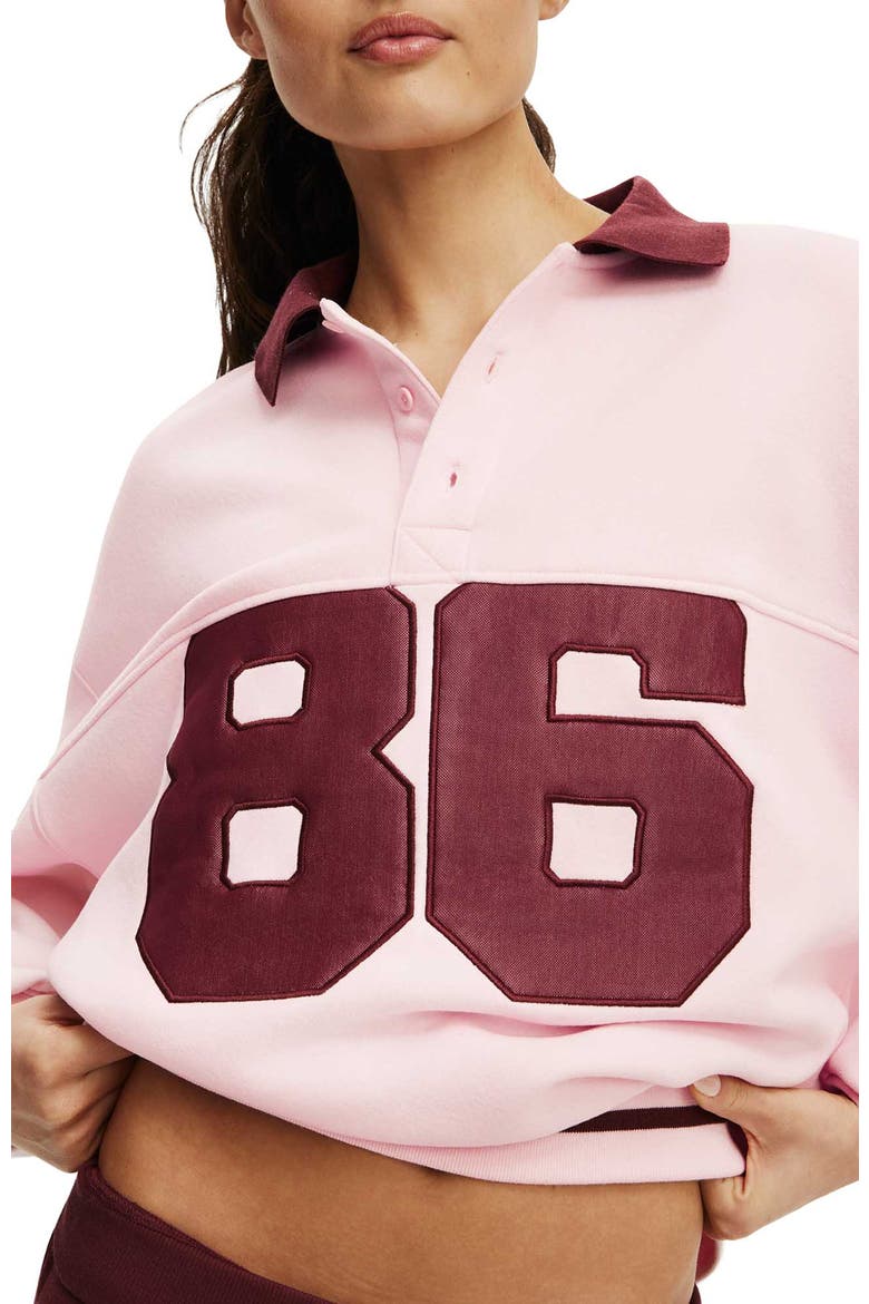 Women's Active Plush Oversized Rugby Sweatshirt, Alternate, color, Cherry Dream