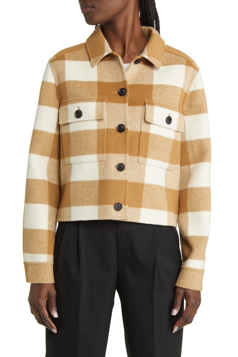 Steffi Buffalo Plaid Wool Blend Trucker Jacket, Alternate, color, IVORY CAMEL BUFFALO CHECK