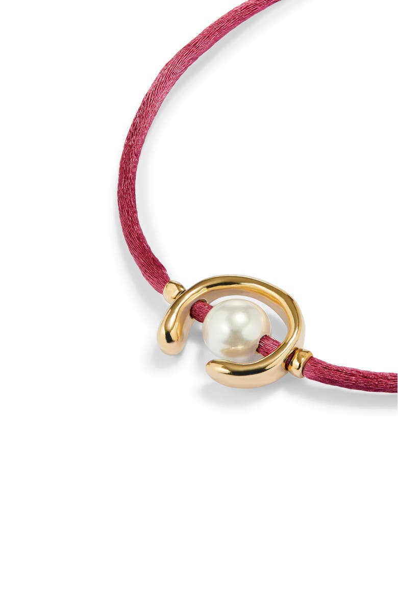UNODE50 18K gold-plated mauve thread bracelet with shell pearl accessory, Alternate, color, Gold