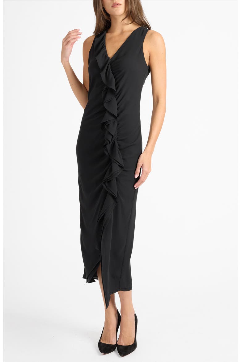Tate Sleeveless Midi Dress in Fluid Crepe, Main, color, BLACK