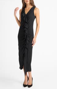 Santorelli Tate Sleeveless Midi Dress in Fluid Crepe