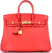Pre-Owned Hermes Birkin Handbag Red Swift with Gold Hardware 25