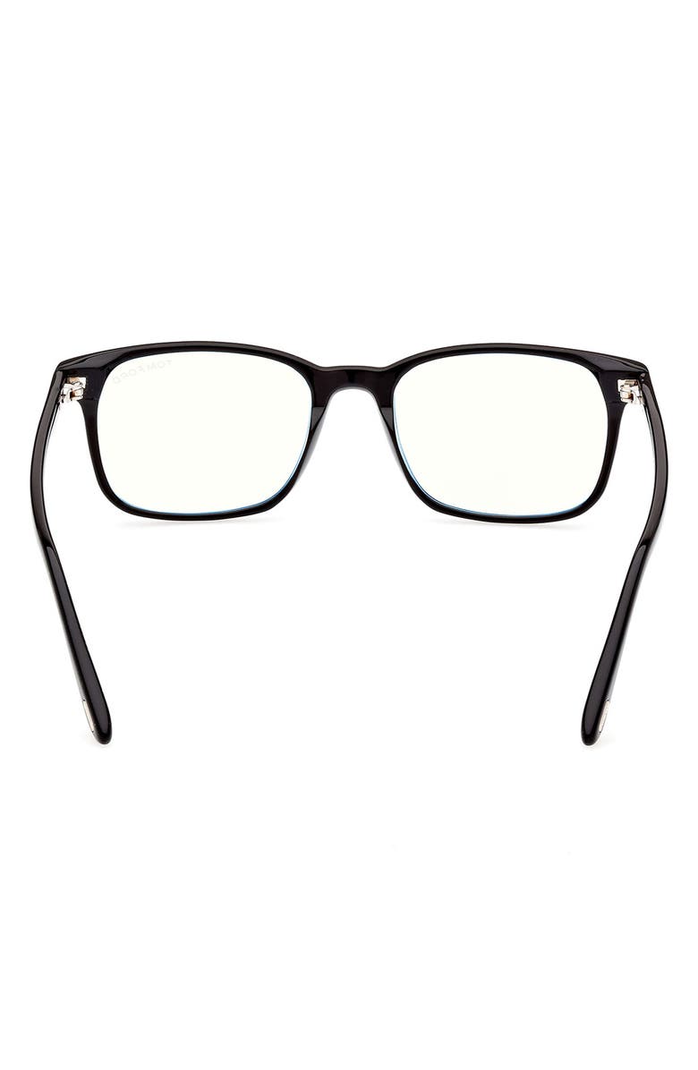 TOM FORD 55mm Rectangular Blue Light Blocking Glasses, Alternate, color, Shiny Black