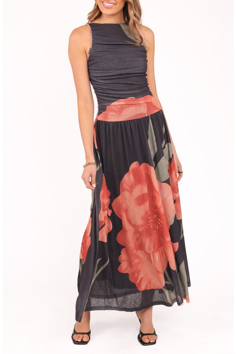 Carlin Floral Midi Dress, Alternate, color, BLACK FLORAL
