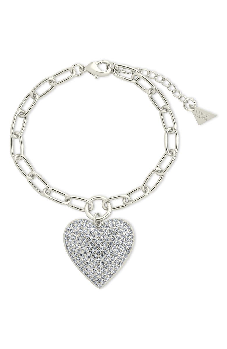 Sterling Forever Disco Heart Bracelet, Main, color, Silver