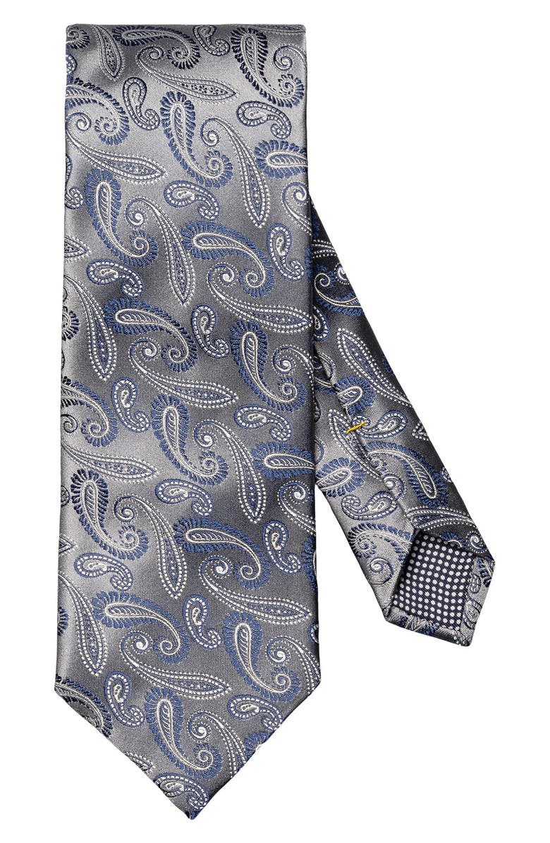 Eton Grey Paisley Silk Jacquard Tie, Main, color, Dark Grey