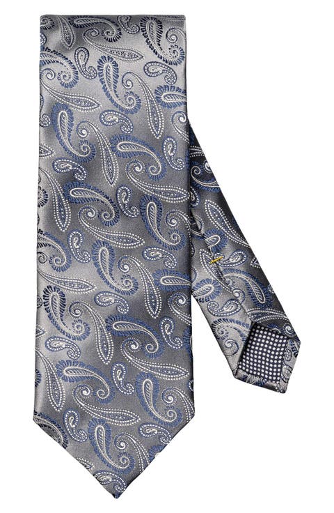 Grey Paisley Silk Jacquard Tie