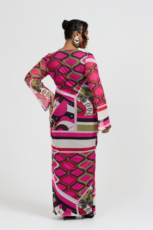 Fashion-szn Curve Plus Size Abstract Print Maxi Dress In Pink