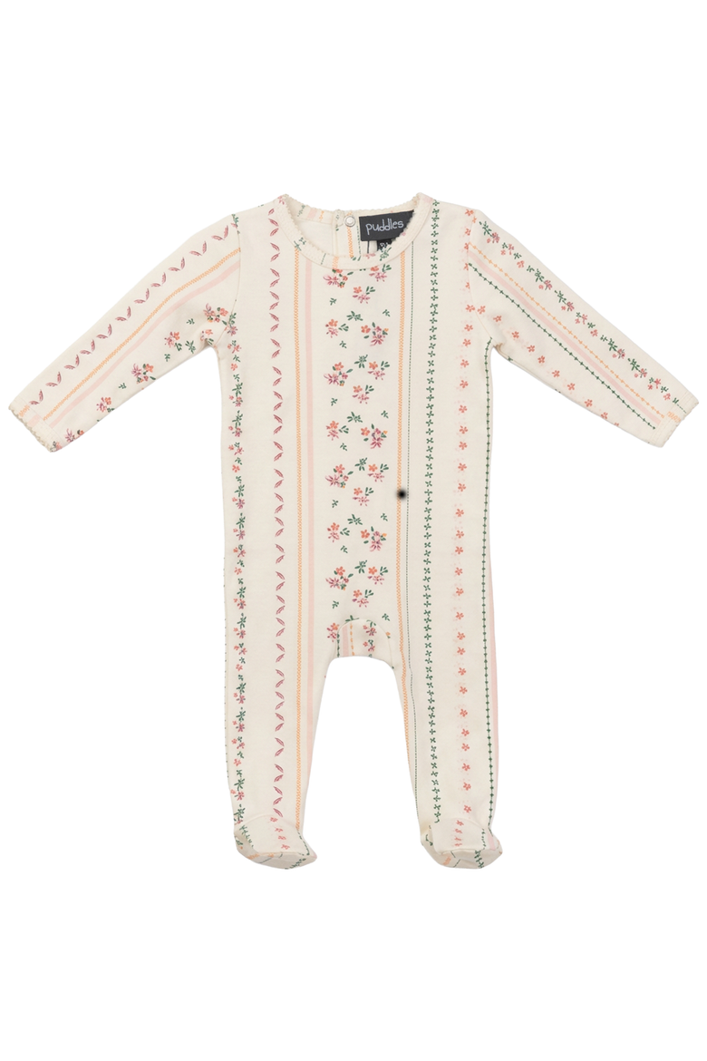 Girl Floral Cotton Rib Long Sleeve Snap Back Romper, Main, color, Pink