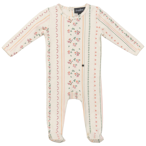 Girl Floral Cotton Rib Long Sleeve Snap Back Romper (Baby)