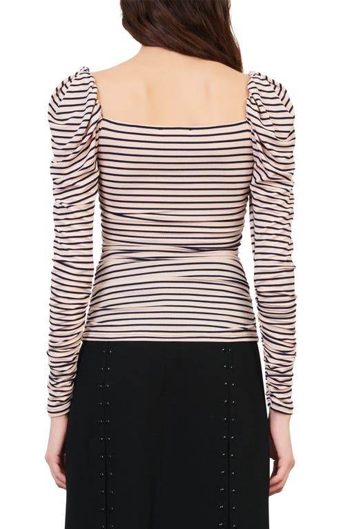 Maje Take Square Neck Long Sleeve T-shirt In Pink/navy