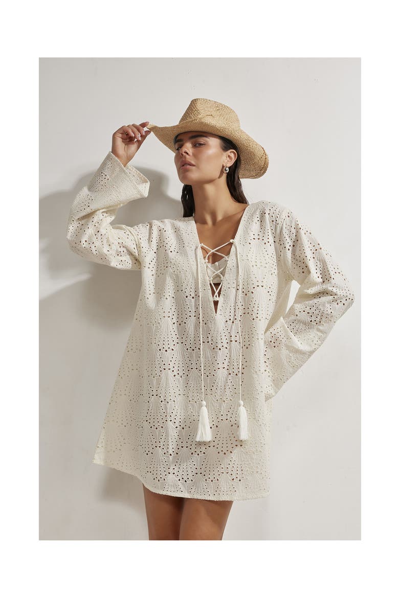 Giselle Guipure Lace Mini Dress Cover-Up, Alternate, color, Cream