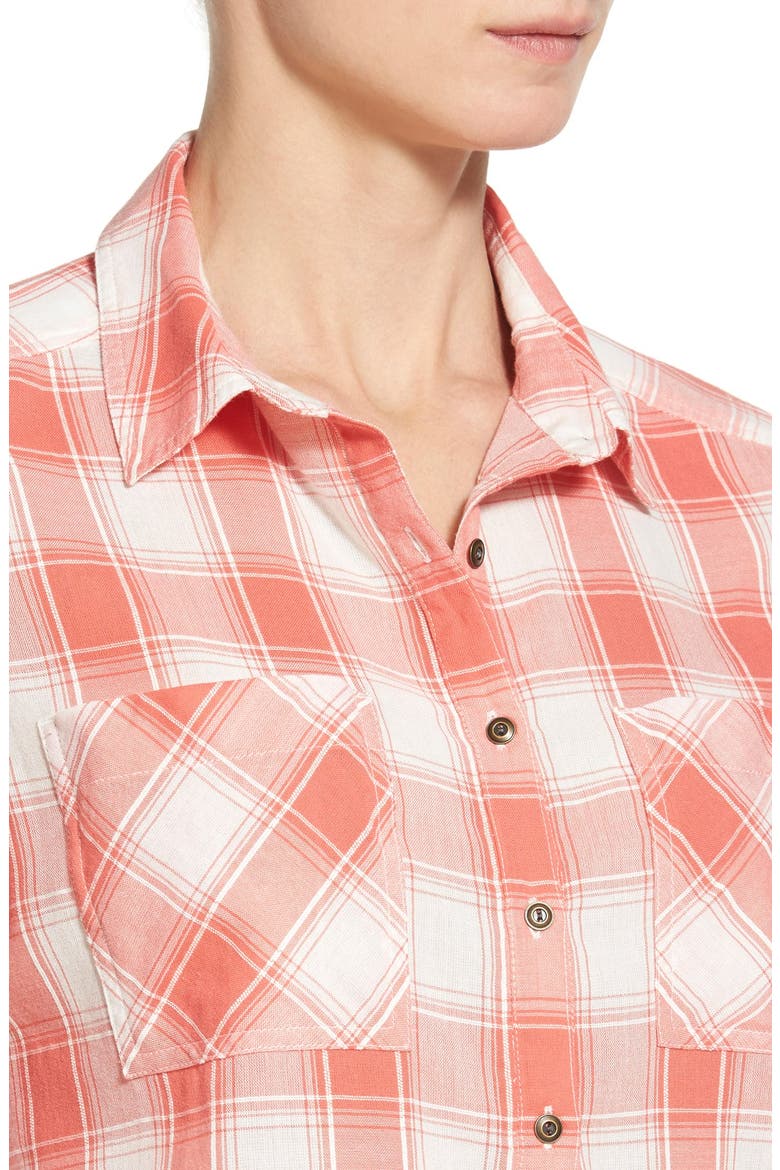 Check Print Popover Shirt, Alternate, color, CORAL- IVORY DOBBY PLAID