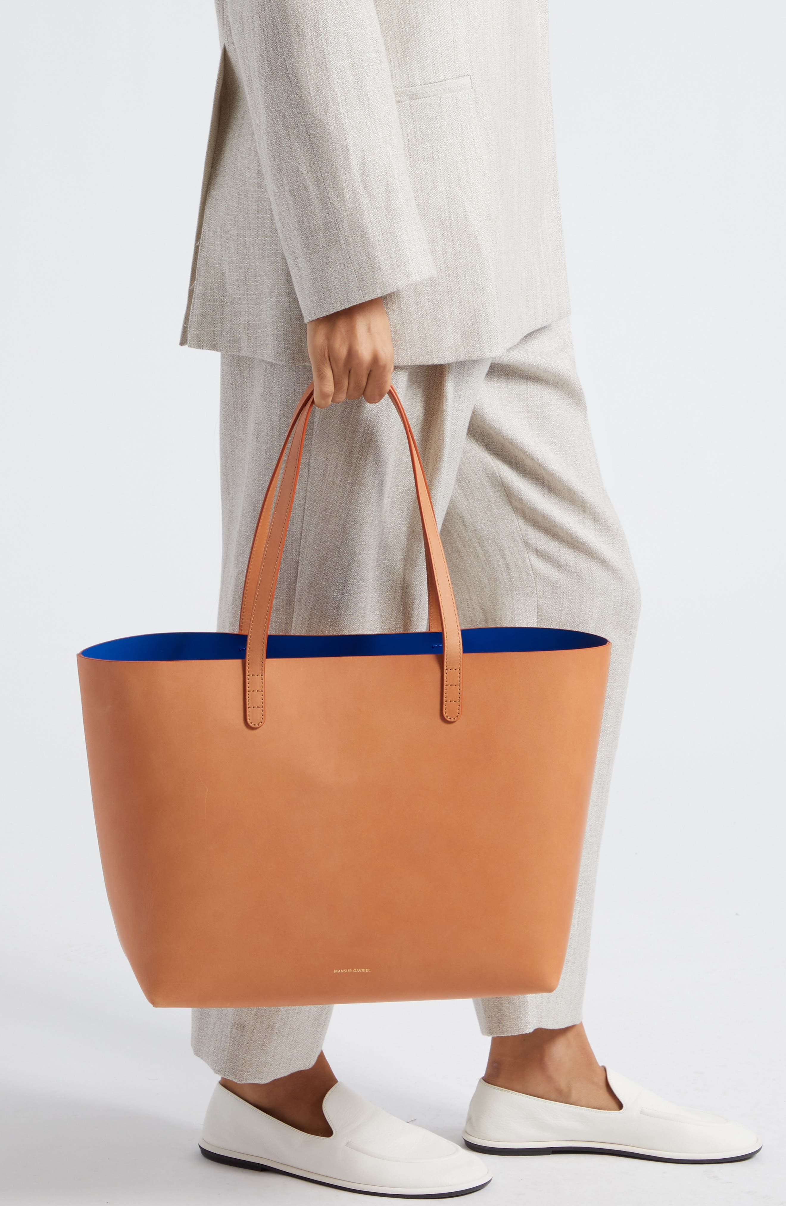 Large Leather Tote, Alternate, color, CAMMELLO/ ROYAL